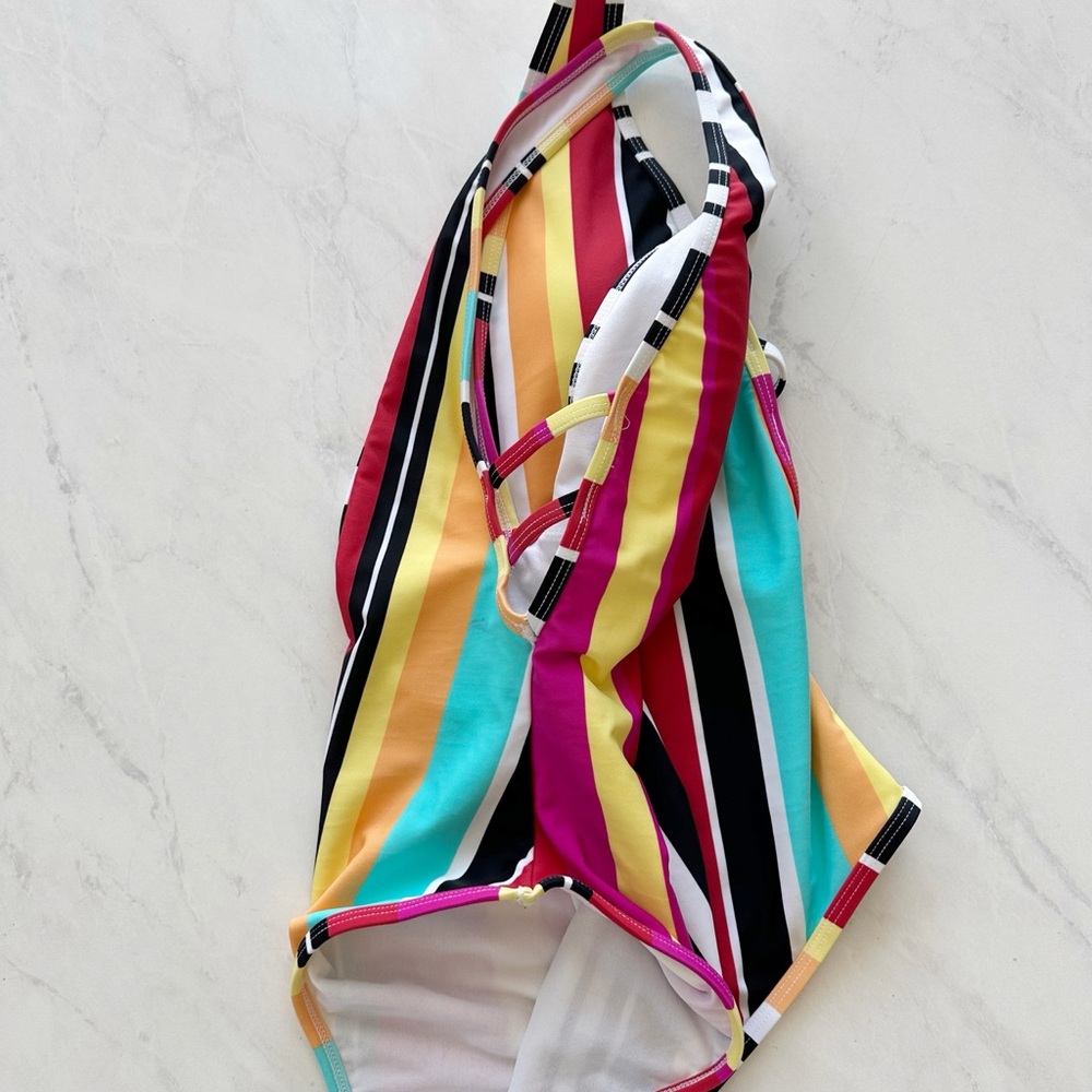 Express Multi-Color Stripe One Piece Swimsuit Sz M - image 5